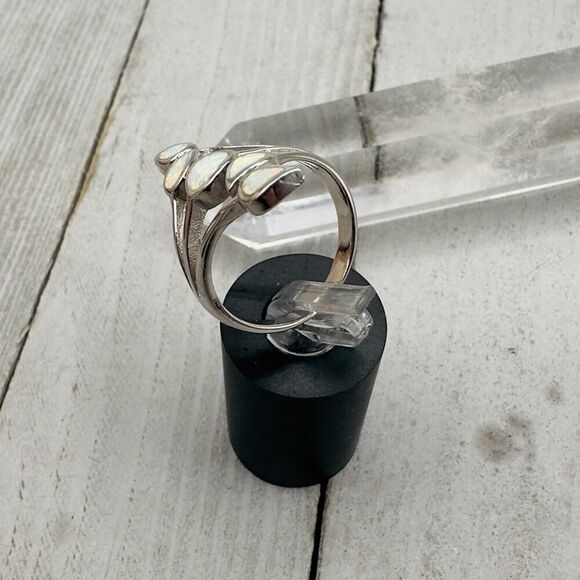 Sterling Silver Lab Opal Ring Size 8 - Picture 3 of 6